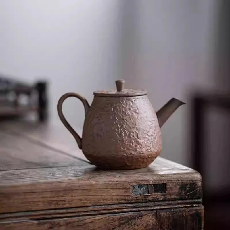 老岩泥复古原矿粗陶将军壶岩矿茶壶创意功夫茶具单人饮泡茶壶家用