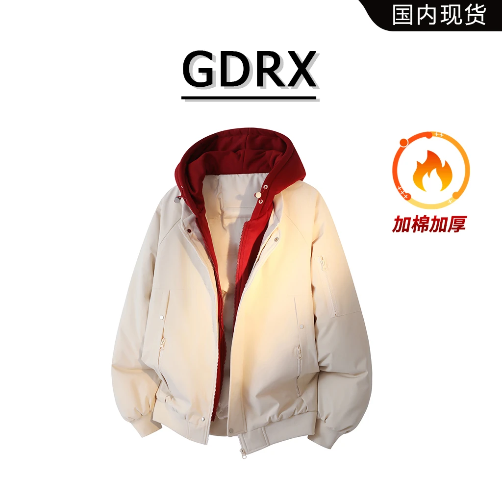 GDRX美式立领拼接棉服男2025冬季新款保暖轻奢宽松男装棉衣外套