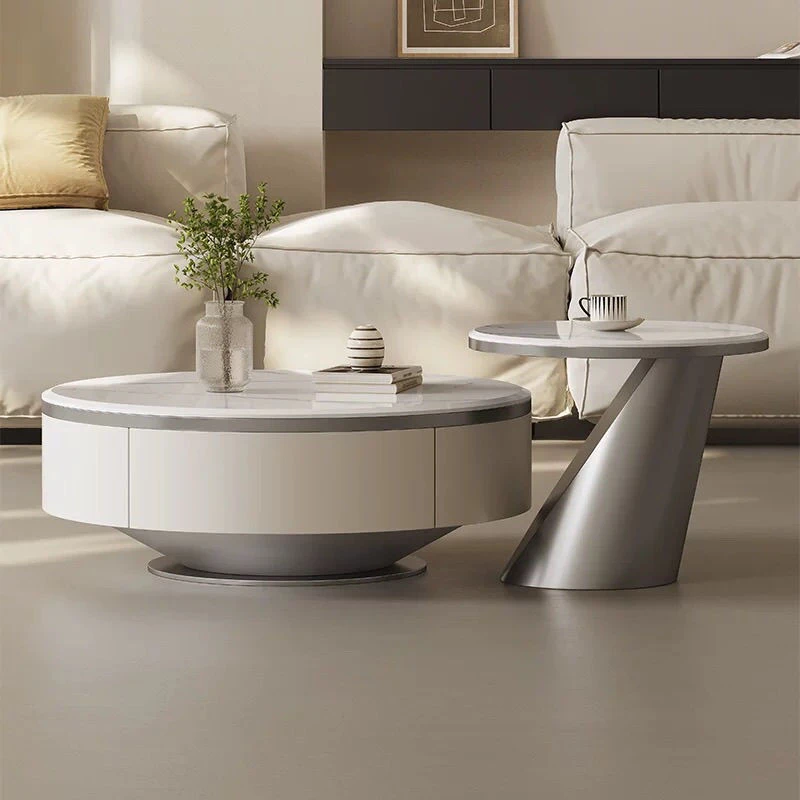 现代意式简约新款轻奢客厅小户型家用岩板板极茶几高端组合圆形