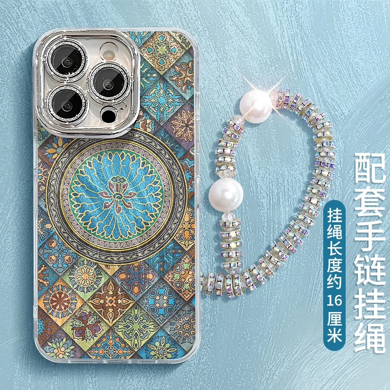 图腾花纹适用苹果15华为vivo/oppo小米iPhone16pro精孔羽纱手机壳
