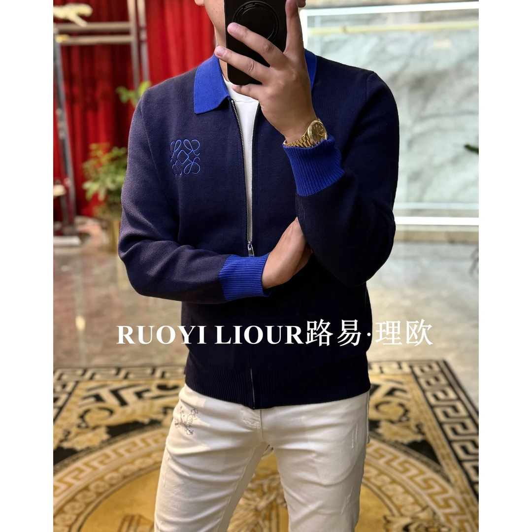 【路易理欧】欧货时尚针织厚款修身小外套拼色保暖拉链翻领针织0500