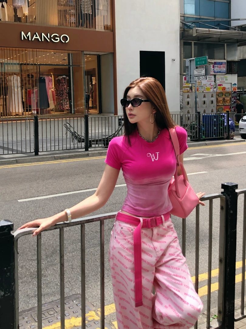 婉君【扎染T】韩版渐变显瘦修身时尚运动短袖T恤LWJ25B2T1466