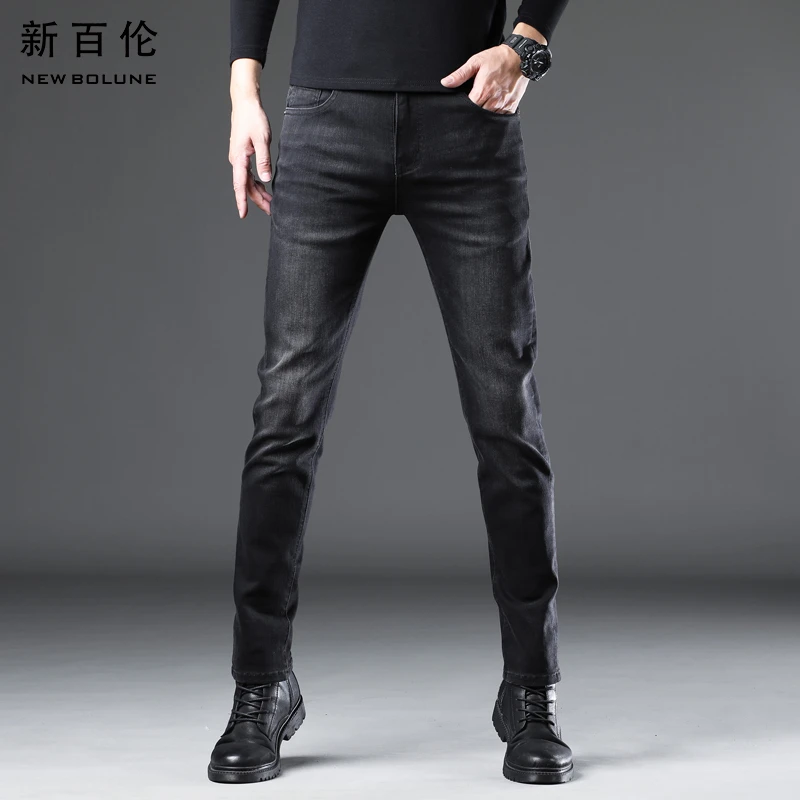 新百伦牛仔裤男黑色2025春夏新款百搭休闲修身直筒男款弹力长裤潮
