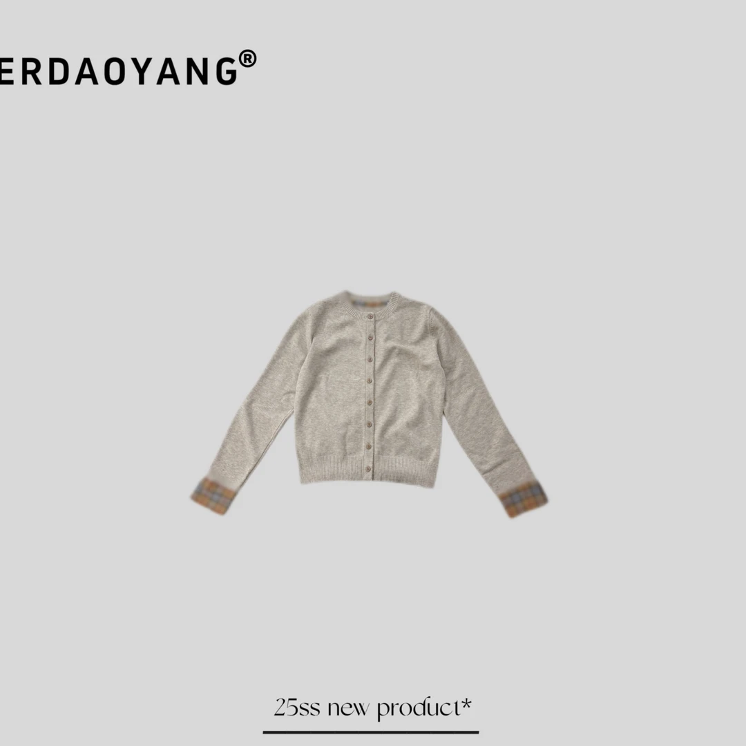 ERDAOYANG "两袖清风" 新款羊毛撞色格纹拼接针织开衫ZZH006