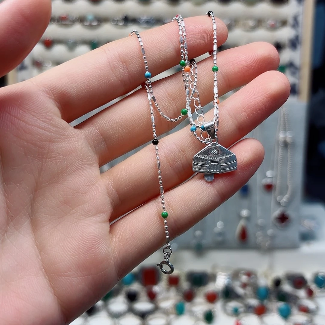 无925银925银蒙古包项链