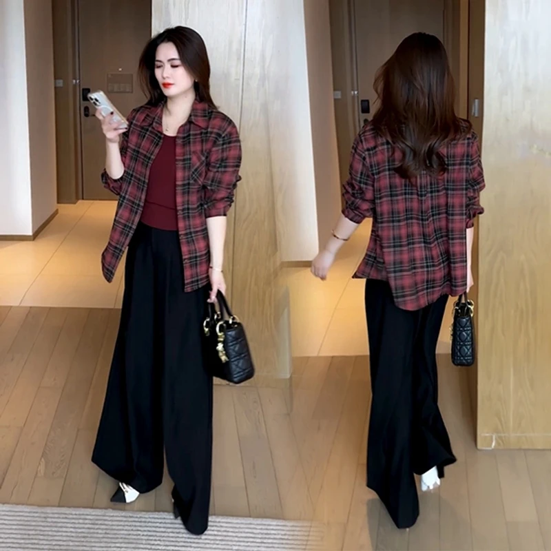 春季新品薄款气质衬衫女时尚小个子休闲格子上衣春秋显瘦衬衣