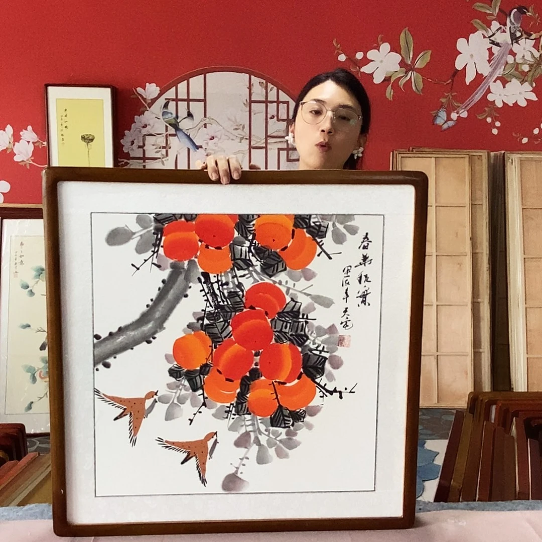 国画手写手绘带框包邮62✖️62国画作品