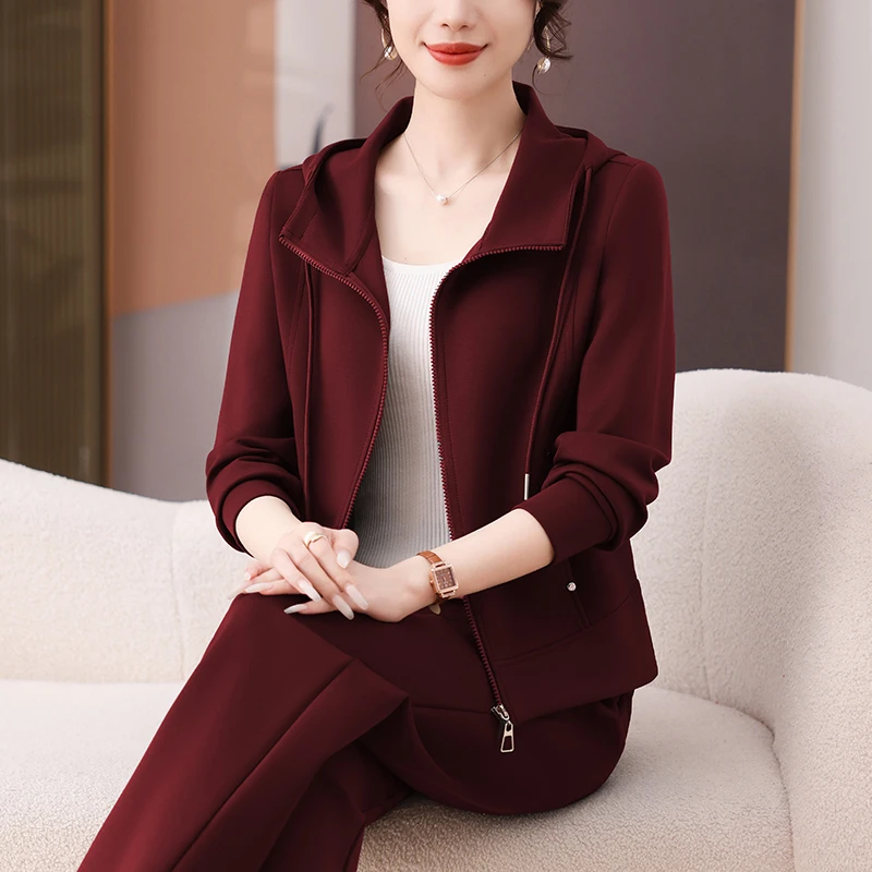 减龄春季上新款韩版大码直筒裤显瘦百搭舒适运动女装潮款三件套女