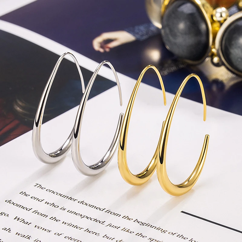 铜合金耳饰 水滴形圆圈耳环女简约百搭精美夸张耳圈气质法式