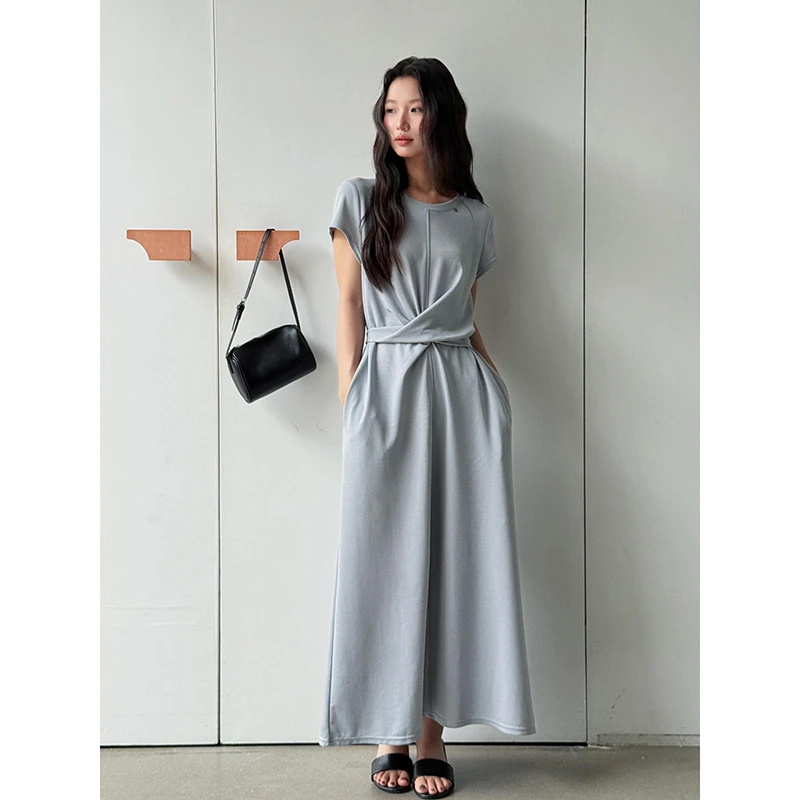 老钱风【清冷欧尼】歌铭高级感韩系连衣裙女夏季绑带收腰中长裙子