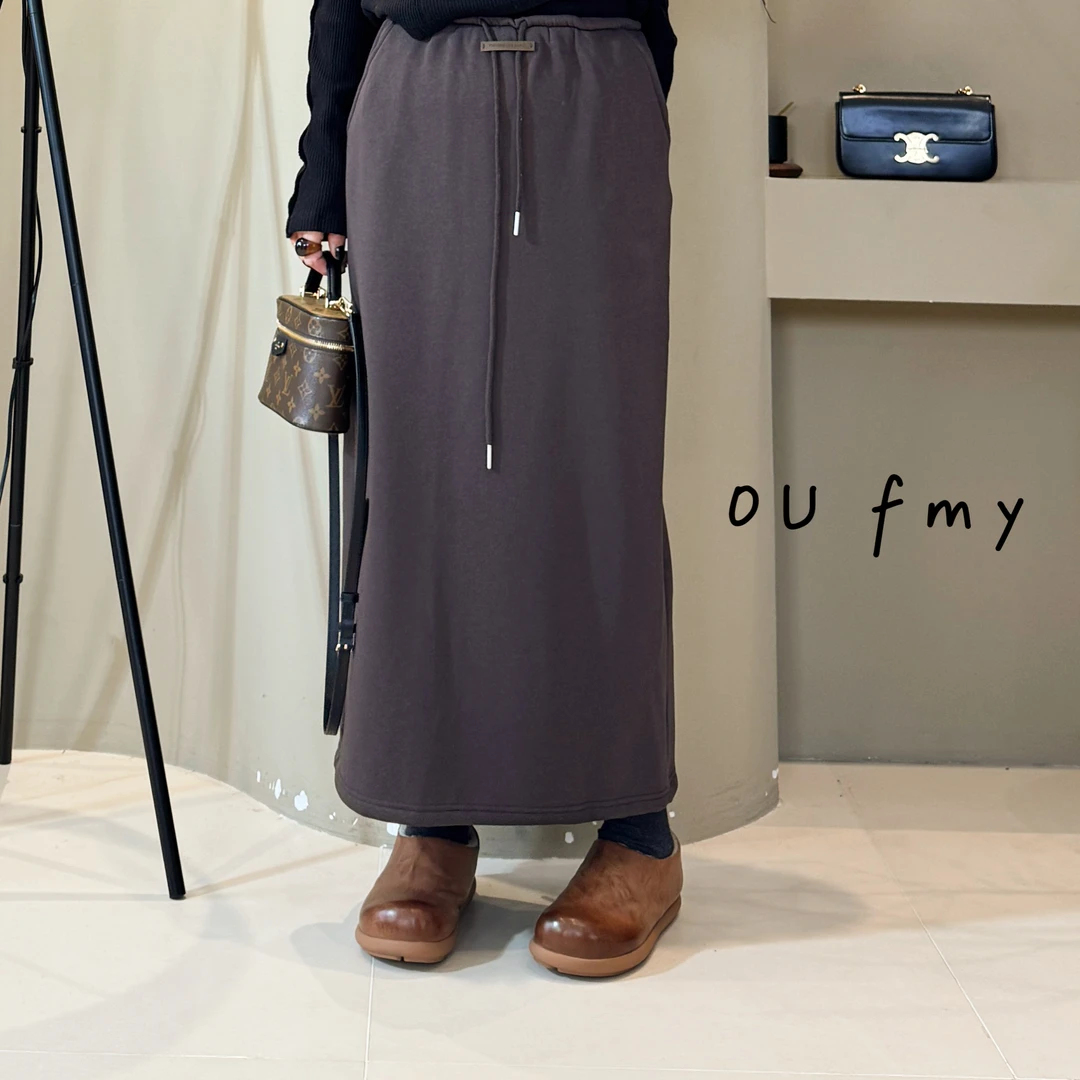 FY3093 冬季高腰抽绳设计松紧腰加绒开叉气质百搭休闲显瘦半身裙