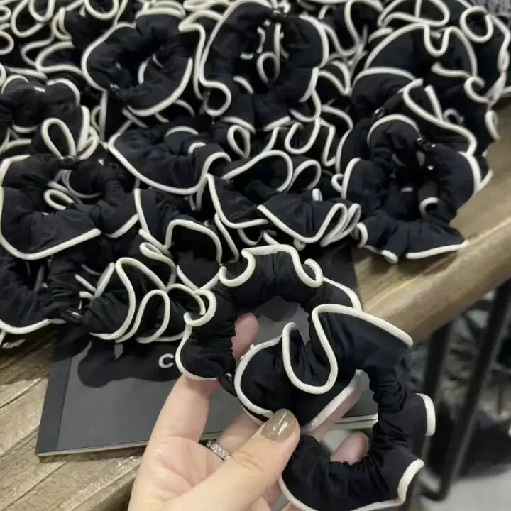 J基础百搭黑色木耳边褶皱大肠发圈高弹力头绳少女丸子头发绳