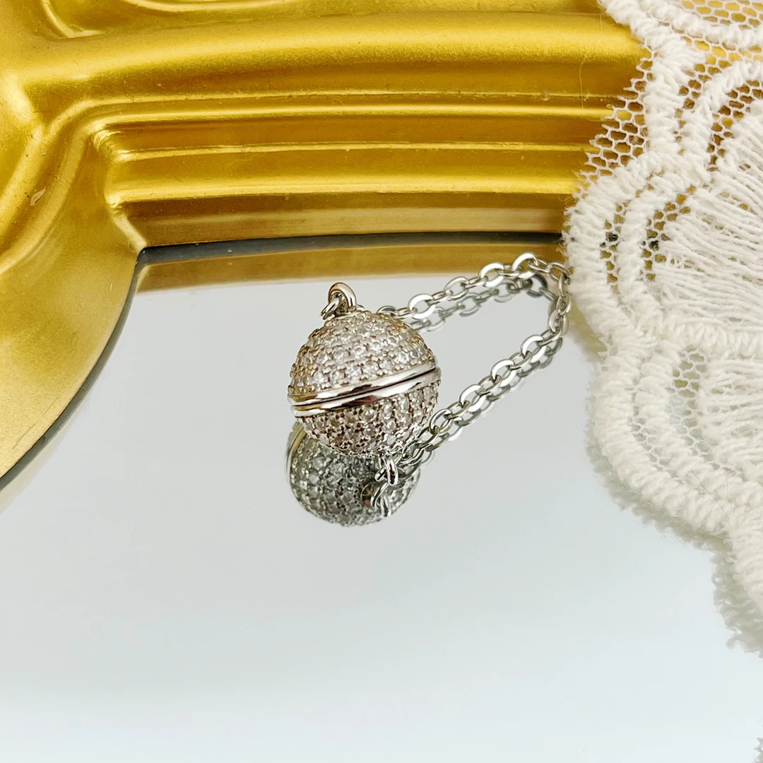 左夕M6598【1个白金底卡12钻球磁吸扣】铜镀白金高保色DIY手链配件