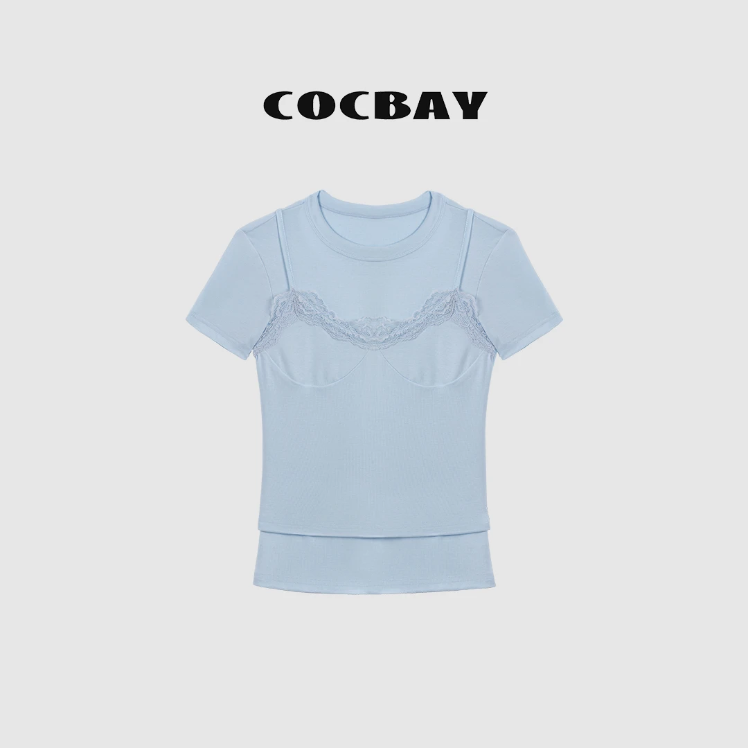 COCBAY-Urban Drift|两件叠穿蕾丝百搭春夏吊带上衣短袖YT0013
