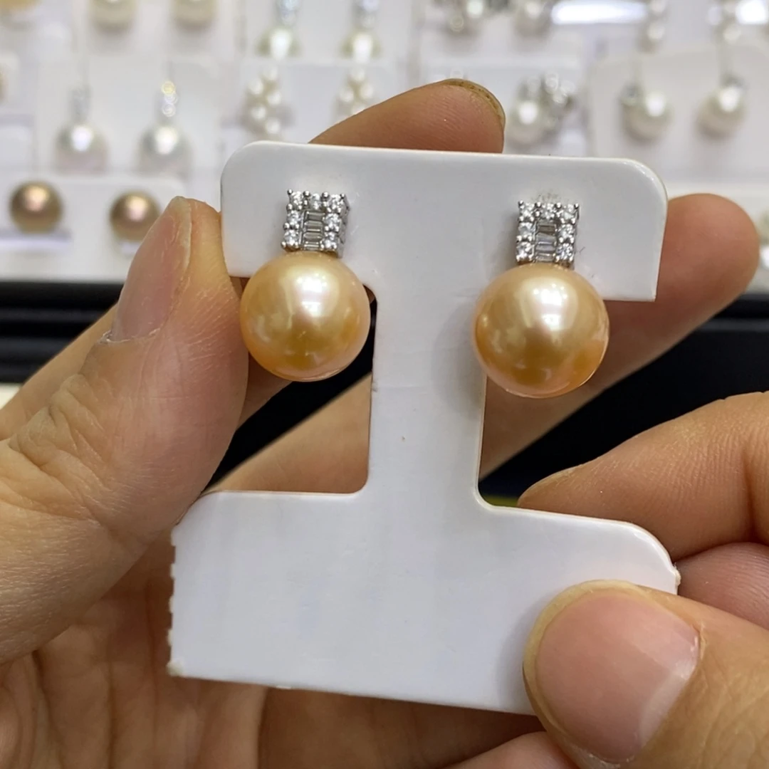 耳饰银S925镶嵌淡水珍珠
