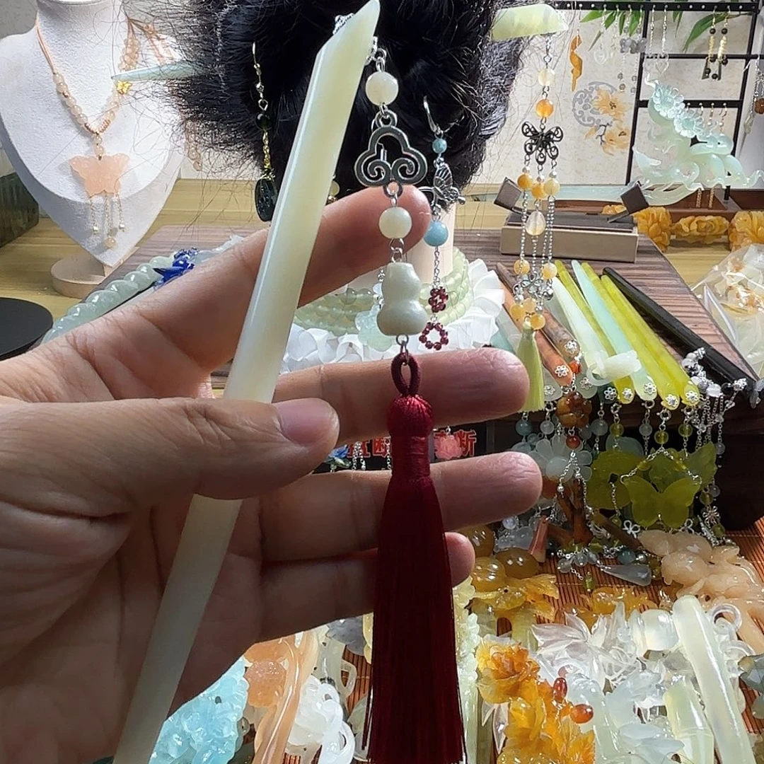 合金蛇纹石玉发饰