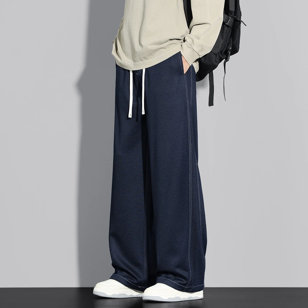 男士2025秋季新款牛仔裤子宽松直筒阔腿垂感运动休闲长裤青少年潮