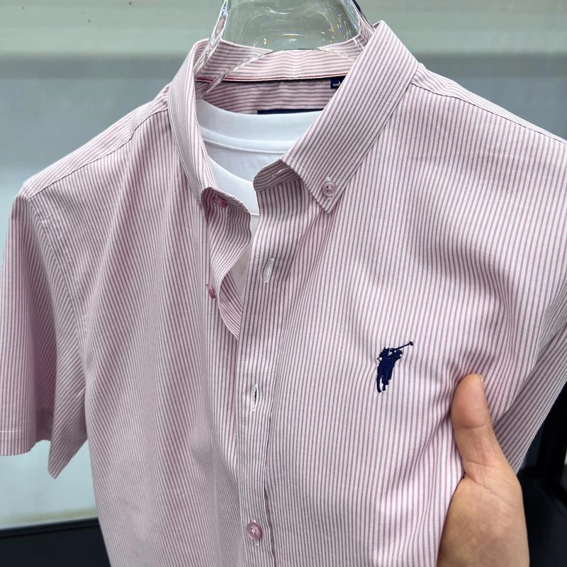 2025新款高级感保罗短袖衬衫男夏季时尚纯棉尖领商务衬衣半袖上衣