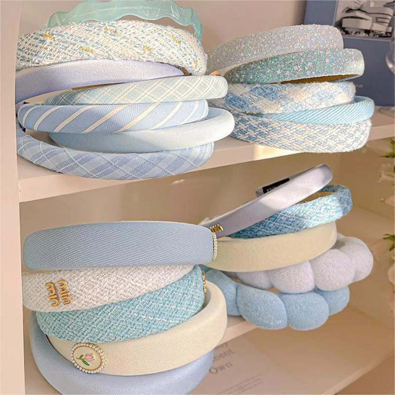 网红发箍女蓝白高颅顶压发头箍时尚压发圈新款2025爆款女士发箍