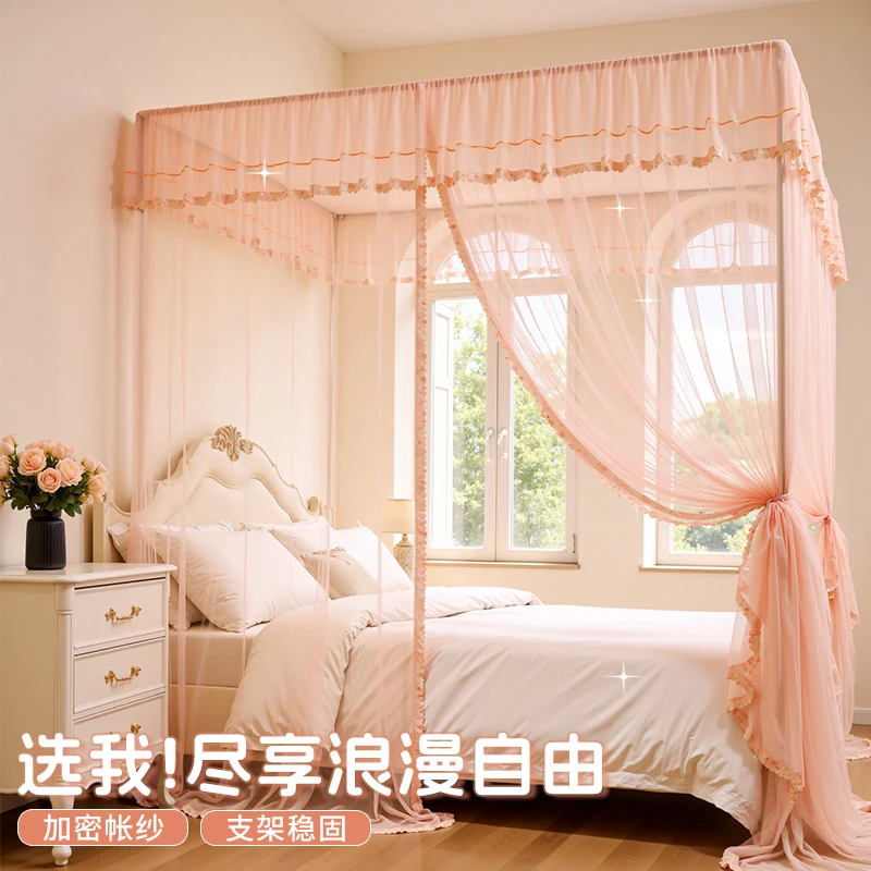 公主风蚊帐家用卧室三开门落地式高级2025新款支架加密加厚免安装