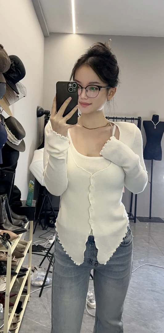 永茵【多种穿法】日常款基础好搭配针织上衣假两件香芋紫