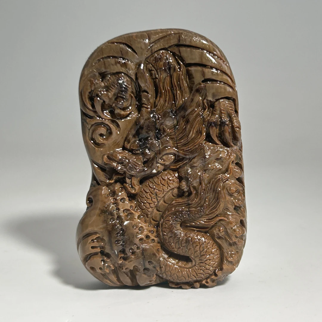 猛犸牙雕冰咖龙牌吊坠63*42*17mm假一罚四X895