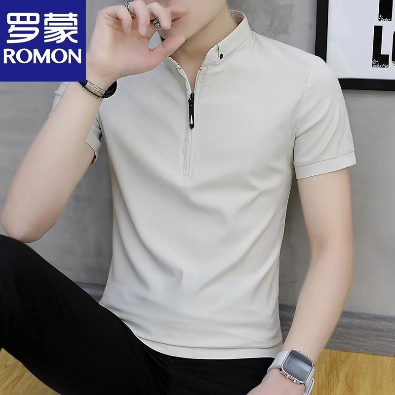 Romon/罗蒙男士短袖t恤夏季高端冰丝2025新款韩版潮流半袖polo衫