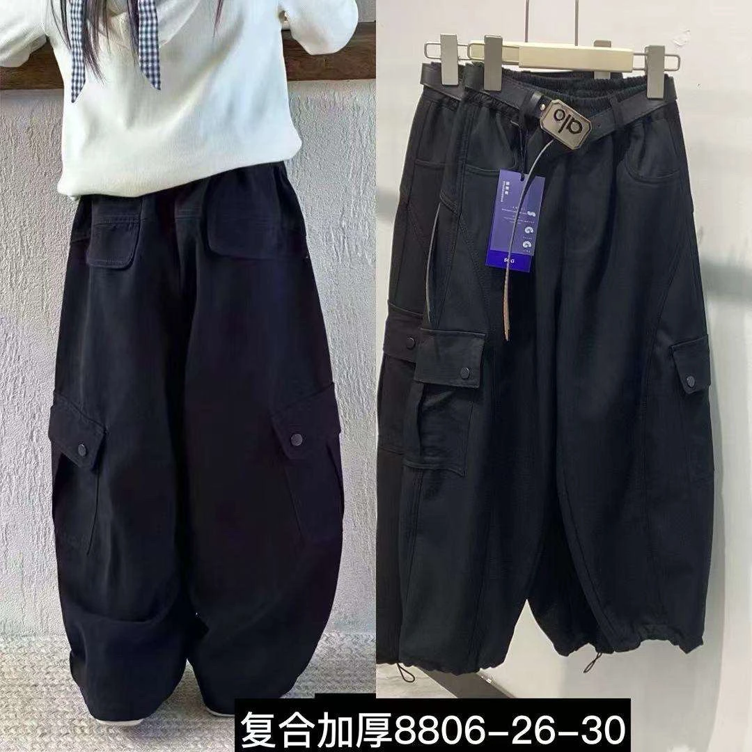 男女孩加绒2025新款中大童洋气工装裤时髦百搭休闲