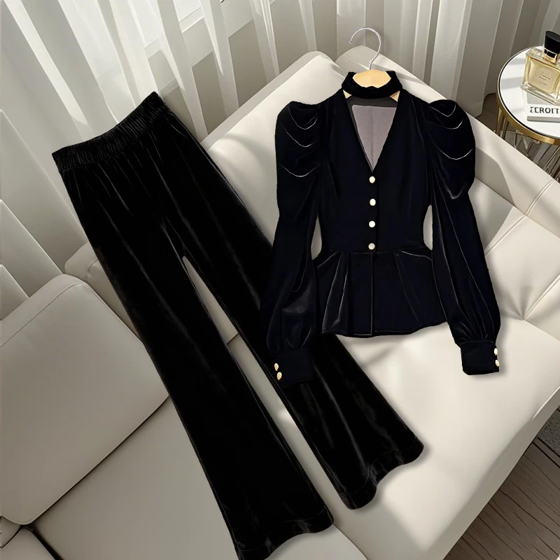 法式瑞丽风时尚套装2025秋装气质显瘦上衣百搭直筒裤一整套女爆款