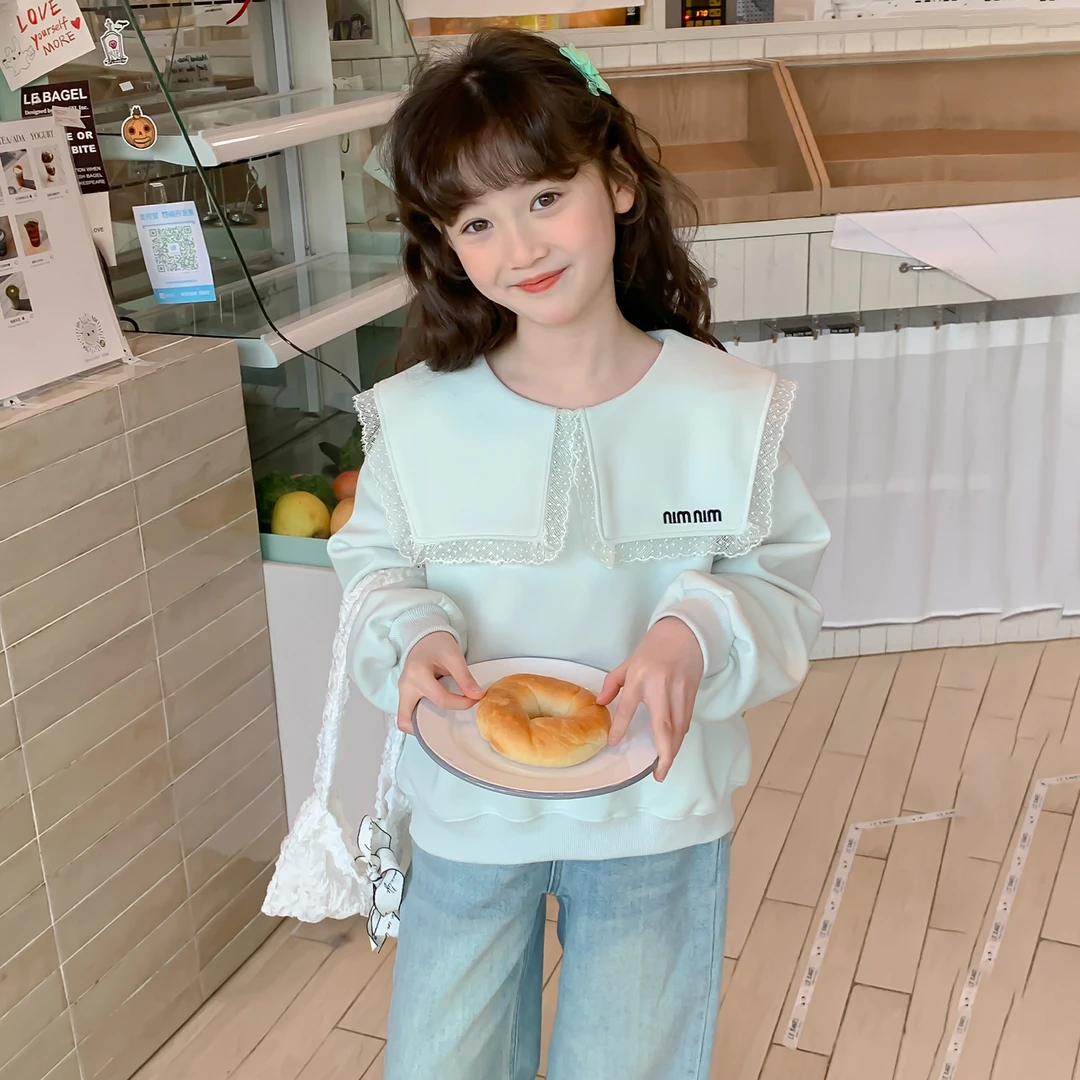 女童春季卫衣2025春季新款可爱蕾丝边娃娃领设计少女款卫衣Q13132