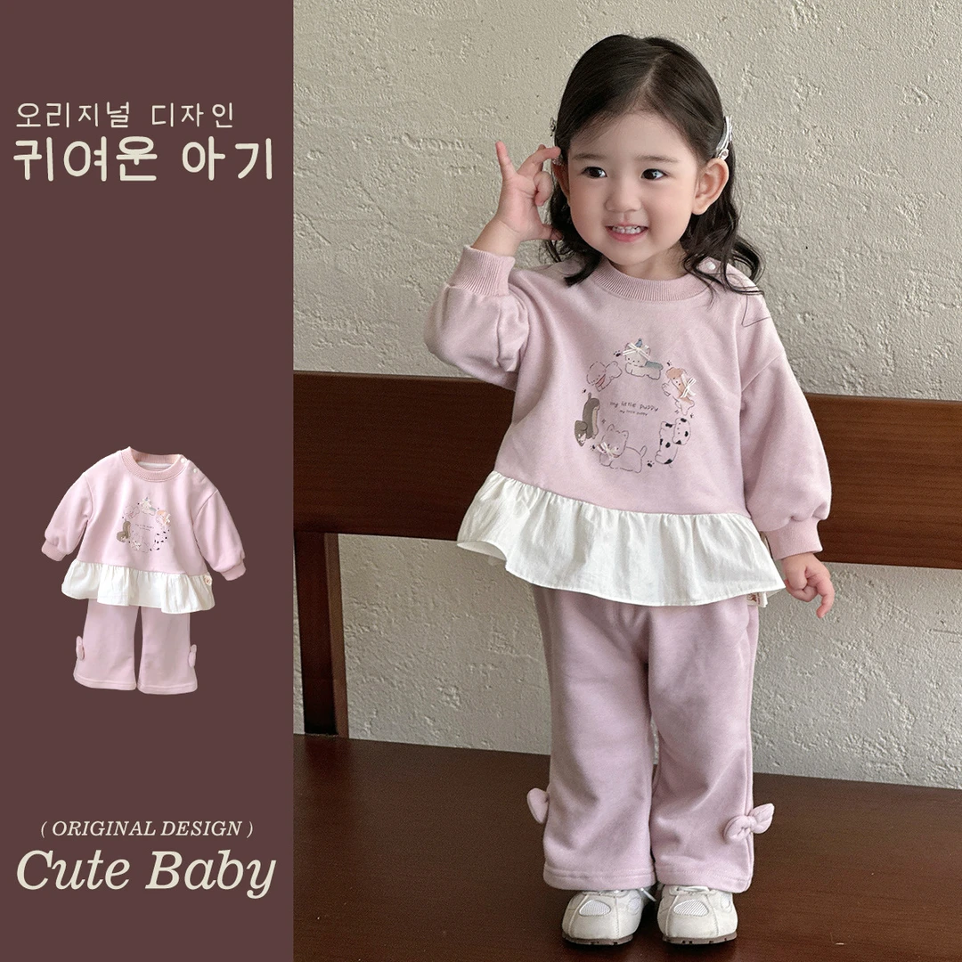 【2号】-蔓葡-洋气花边卫衣裤子2岁婴儿春秋甜美衣服-A329