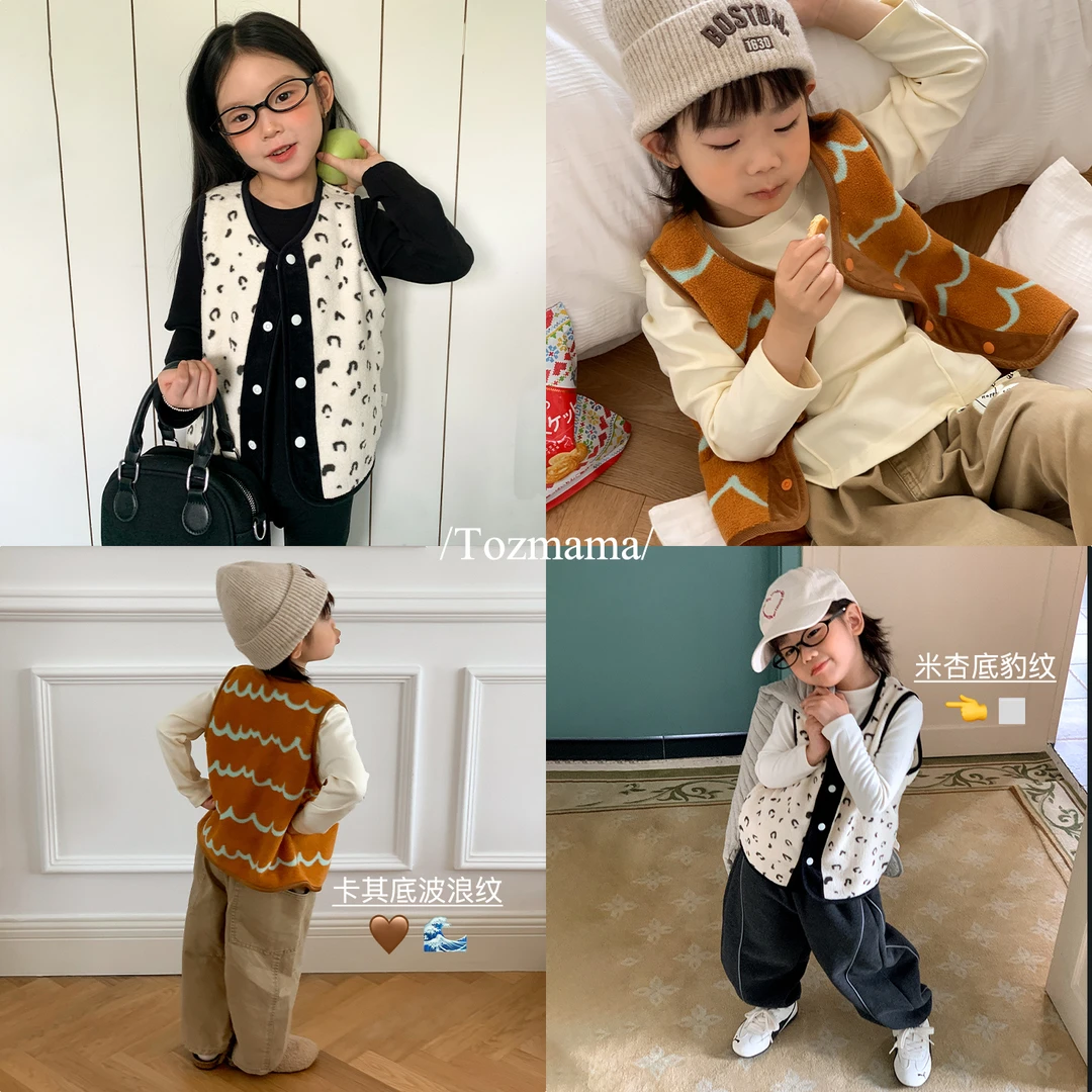 豆几妈 9/22儿童撞色灯芯绒拼接加绒马甲男女童冬款加绒背心马甲