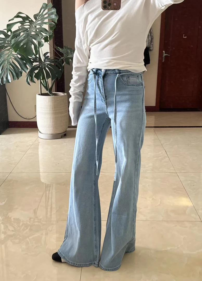 高腰微喇牛仔裤显瘦设计感宽松垂感休闲喇叭裤长裤
