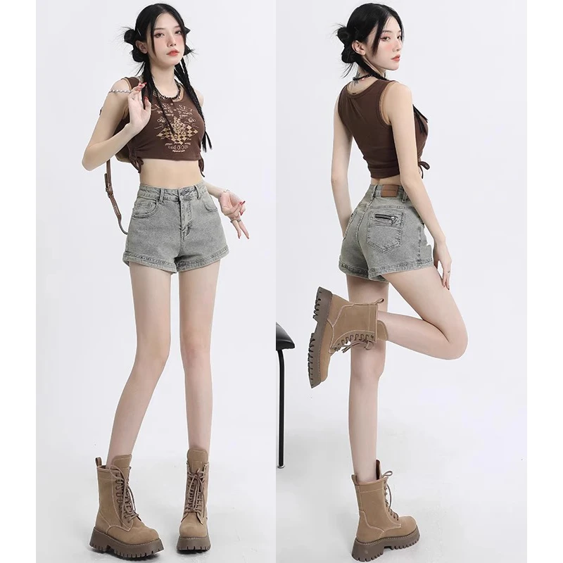 美式辣妹牛仔短裤女夏季2025新款高腰弹力显瘦直筒a字超短热裤潮