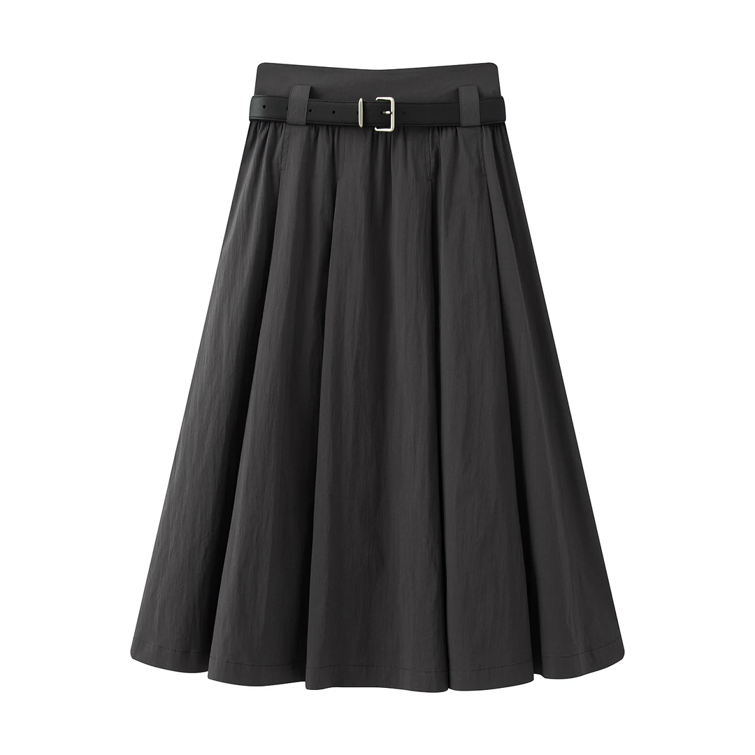 【艾家商场同款】2025夏季新品款百搭高腰中长款黑色半身裙女1328