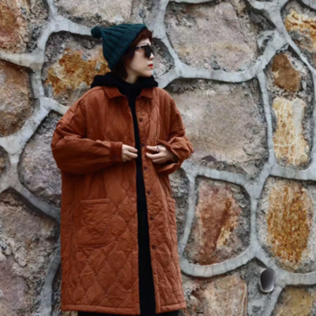 2024冬季新款时尚休闲百搭复古宽松加绒中长款保暖棉服242620