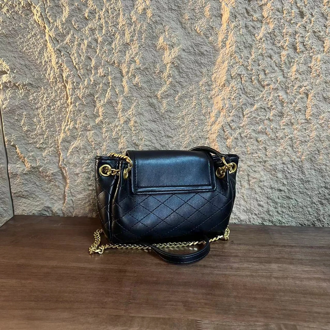 YNPO24年秋冬新款真皮重工女包罗力黑色18cm