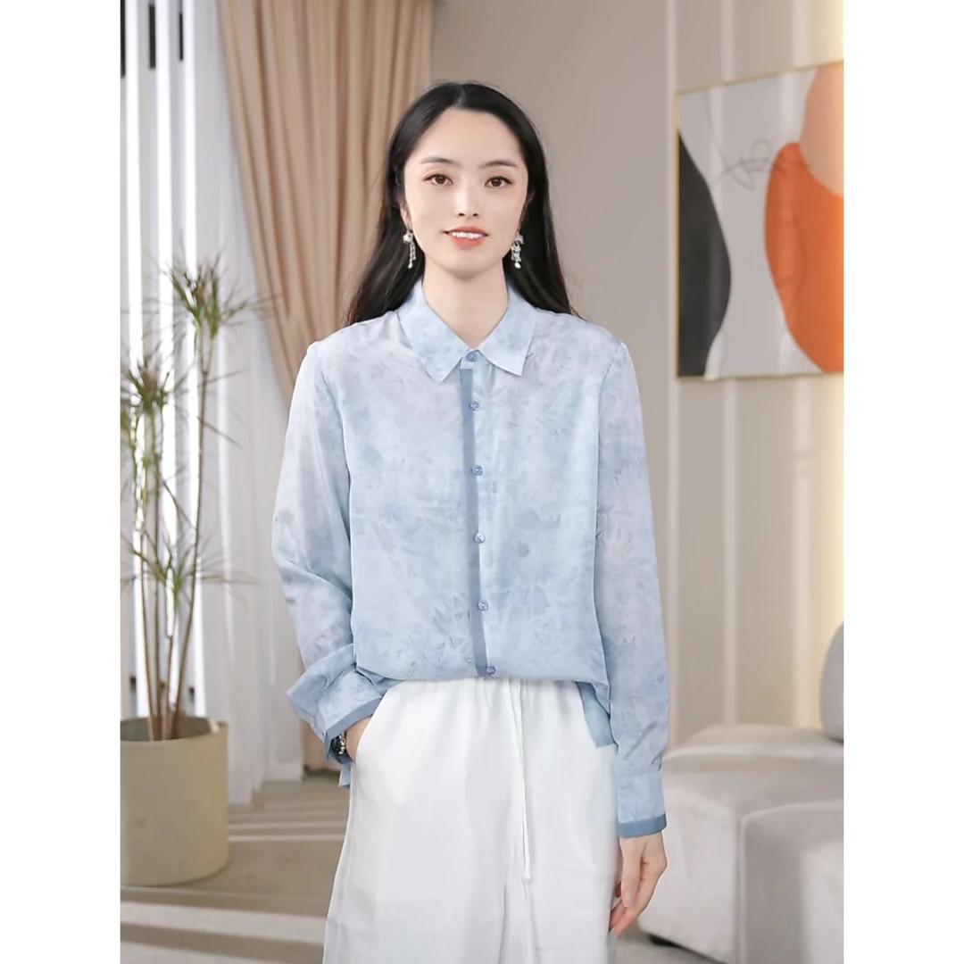 【月月】蓝色花卉真丝衬衫YJHY-H921208