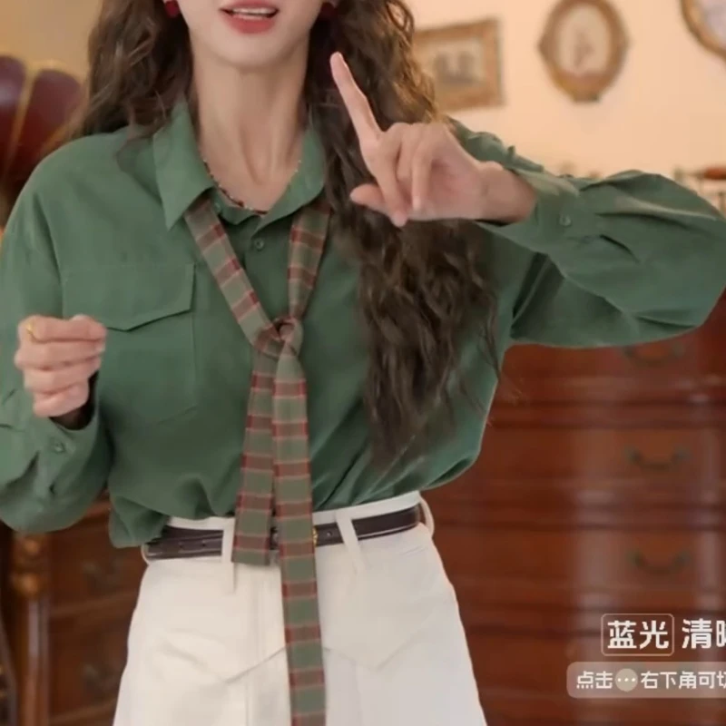 【深邃松林】港风复古纯色气质长袖百搭宽松衬衫LK2506639