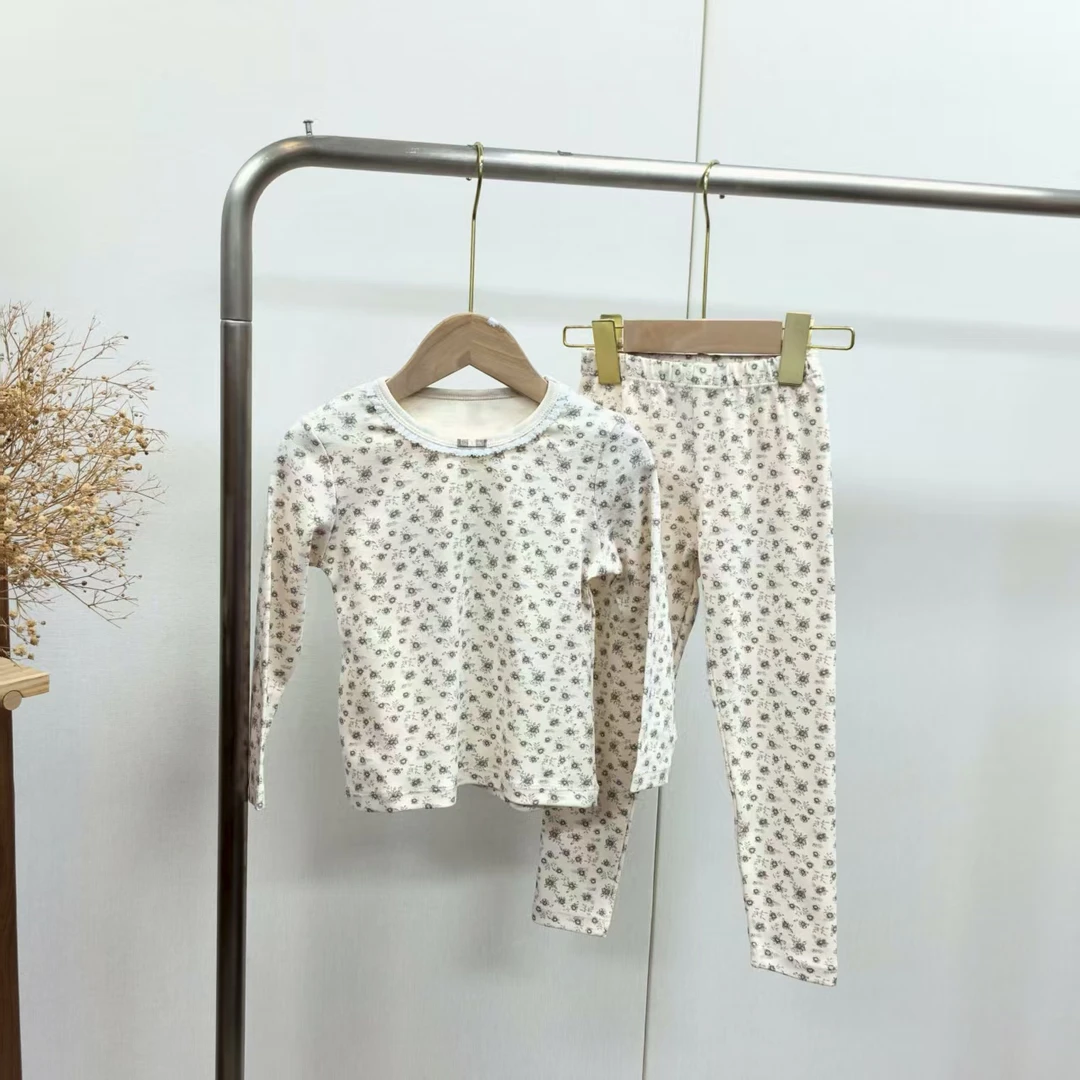 【A045】蓝米白花边栀子居家服