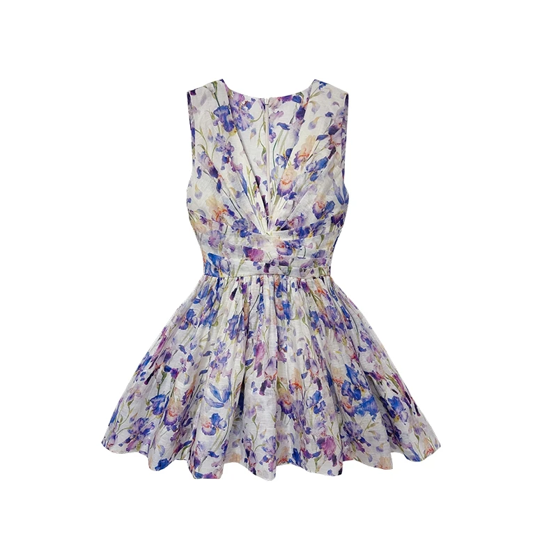 【零度春天】2025连衣裙气质印花V领短裙连衣裙