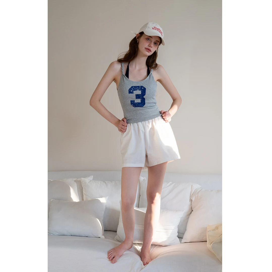 EGGKA“数字背心”数字印花带胸垫拧结背心E25A5418BK