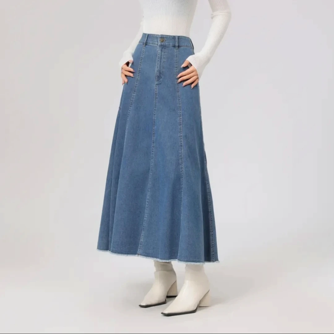 AMASS/阿玛施早春新款复古丹宁风高腰设计A字牛仔半身裙 5296432