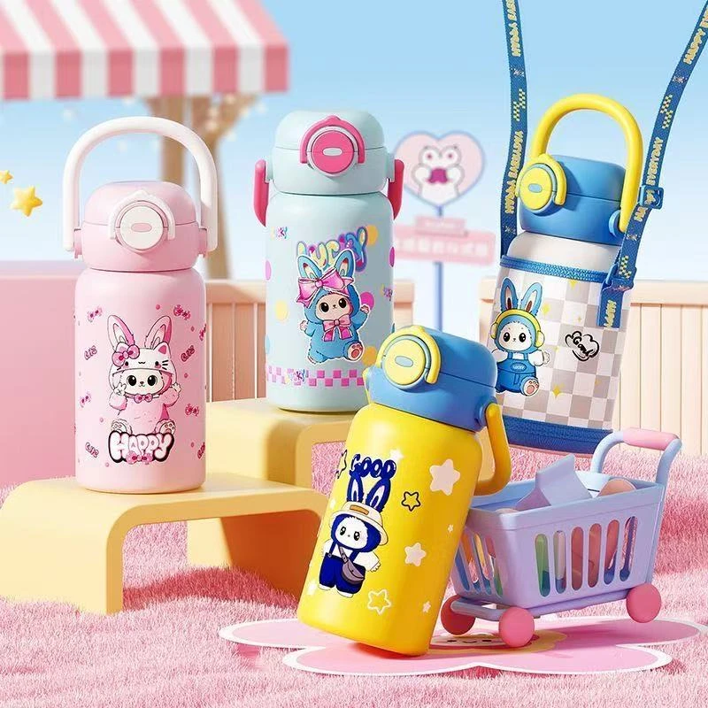 拉布布新款不锈钢高颜值可爱便携吸管卡通保温杯儿童学生水杯