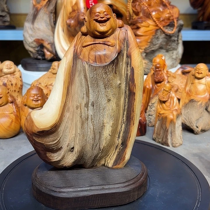 柏木太行崖柏弥勒佛摆件