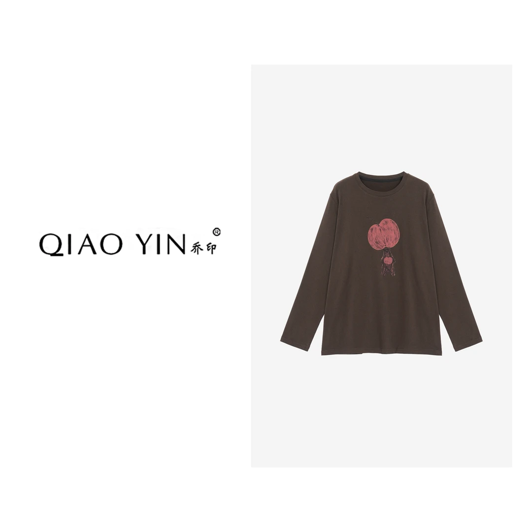 QIAO YIN“T恤“设计师秋T恤印花圆领长袖女QY28432