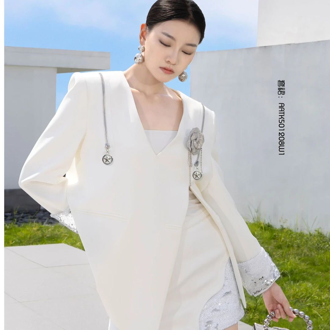 BAISI/百丝套裙AATK501208W1白色轻奢小众法式设计师修身