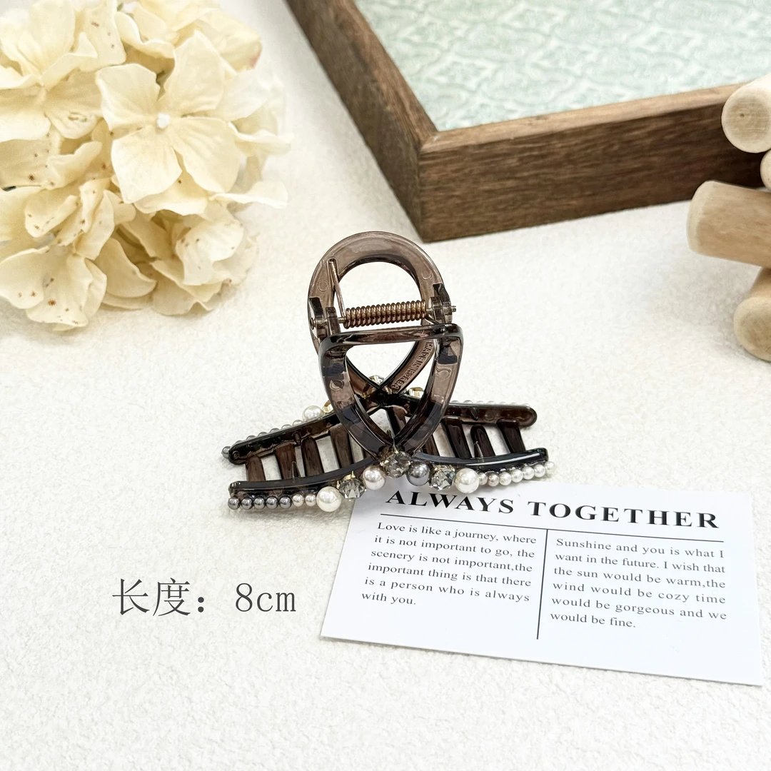 F-286韩版高级感精致珍珠水钻百搭抓夹8CM