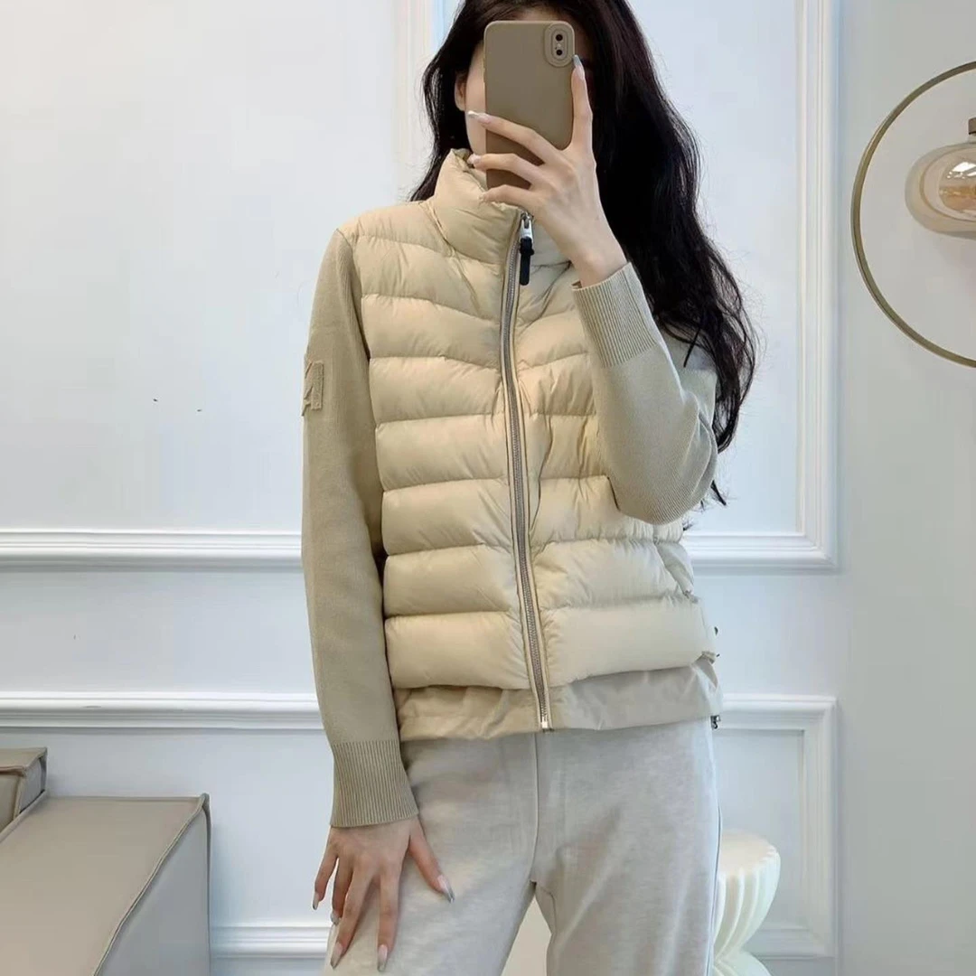 2025秋冬新款女装针织袖立领轻薄短款羽绒服女保暖收腰修身小外套