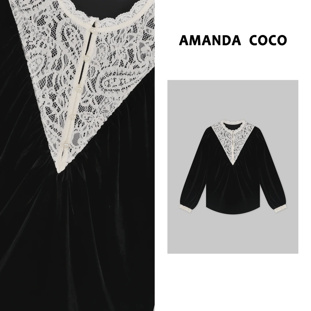 鑫鑫#法式浪漫~蕾丝拼接气质优雅上衣